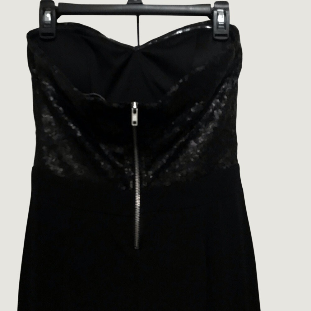 Black Sequin Sweetheart Bodice Strapless Wide-leg Jumper - Picture 8 of 11